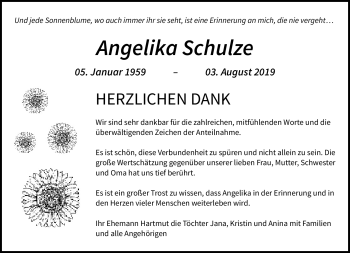 Traueranzeige von Angelika Schulze von Südthüringer Presse