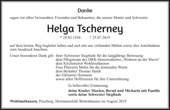 Traueranzeige von Helga Tscherney von Südthüringer Presse