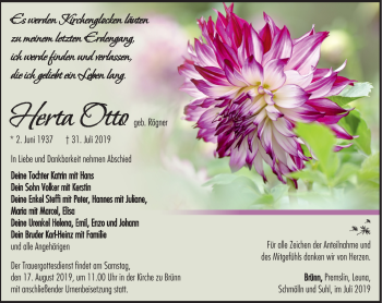 Traueranzeige von Herta Otto von Südthüringer Presse