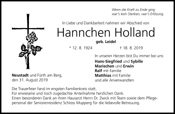Traueranzeige von Hannchen Holland von Neue Presse Coburg