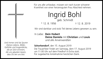 Traueranzeige von Ingrid Bohl von Neue Presse Coburg