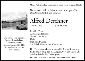 Traueranzeige von Alfred Deschner von Neue Presse Coburg