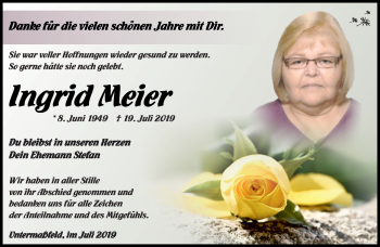 Traueranzeige von Ingrid Meier von Südthüringer Presse
