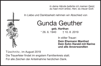 Traueranzeige von Gunda Geuther von Neue Presse Coburg