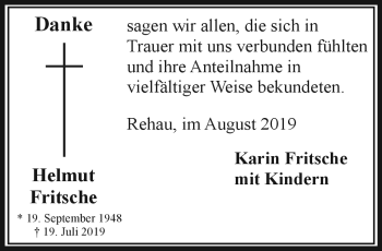 Traueranzeige von Helmut Fritsche von Frankenpost