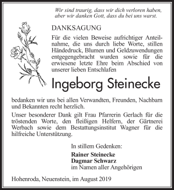 Traueranzeige von Ingeborg Steinecke von Südthüringer Presse