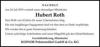 Traueranzeige von Hubert Roth von Neue Presse Coburg