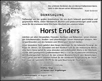 Traueranzeige von Horst Enders von Südthüringer Presse