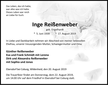 Traueranzeige von Inge Reißenweber von Neue Presse Coburg