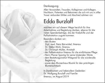 Traueranzeige von Edda Burzlaff von Südthüringer Presse