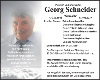 Traueranzeige von Georg Schneider von Neue Presse Coburg