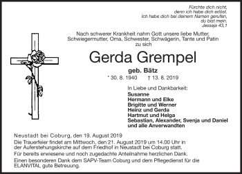 Traueranzeige von Gerda Grempel von Neue Presse Coburg