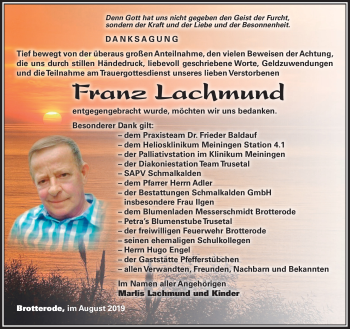 Traueranzeige von Franz Lachmund von Südthüringer Presse
