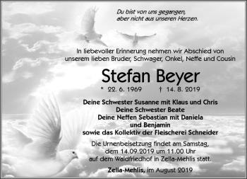 Traueranzeige von Stefan Beyer von Südthüringer Presse