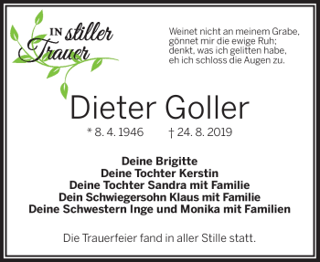Traueranzeige von Dieter Goller von Frankenpost