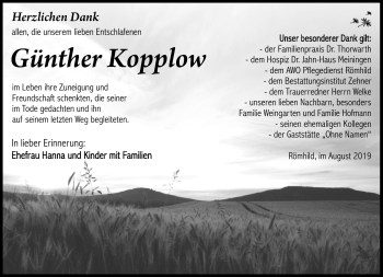 Traueranzeige von Günther Kopplow von Südthüringer Presse