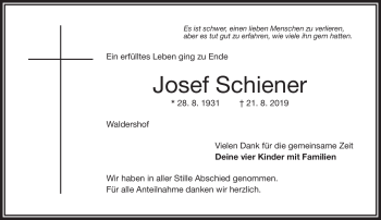 Traueranzeige von Josef Schiener von Frankenpost