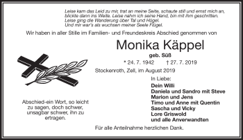 Traueranzeige von Monika Käppel von Frankenpost