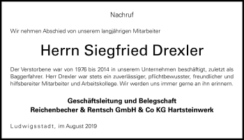 Traueranzeige von Siegfried Drexler von Neue Presse Coburg