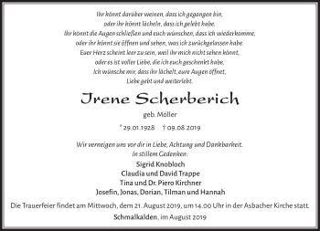 Traueranzeige von Irene Scherberich von Südthüringer Presse