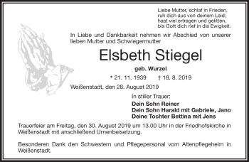 Traueranzeige von Elsbeth Stiegel von Frankenpost
