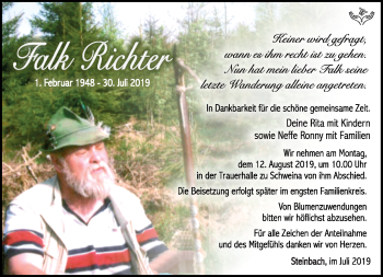 Traueranzeige von Falk Richter von Südthüringer Presse