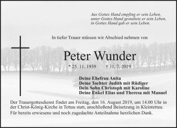 Traueranzeige von Peter Wunder von Neue Presse Coburg