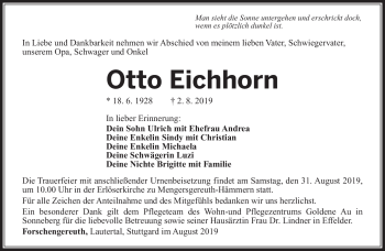 Traueranzeige von Otto Eichhorn von Südthüringer Presse