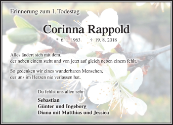 Traueranzeige von Corinna Rappold von Südthüringer Presse
