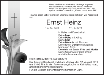 Traueranzeige von Ernst Heinz von Neue Presse Coburg