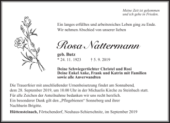 Traueranzeige von Rosa Nattermann von Südthüringer Presse