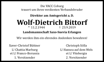 Traueranzeige von Wolf-Dietrich Bittorf von Neue Presse Coburg