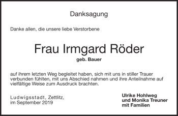Traueranzeige von Irmgard Röder von Neue Presse Coburg