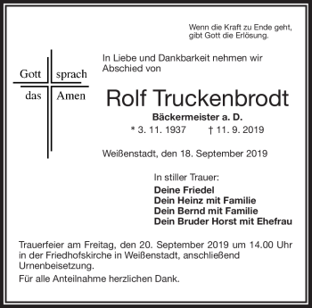 Traueranzeige von Rolf Truckendrodt von Frankenpost