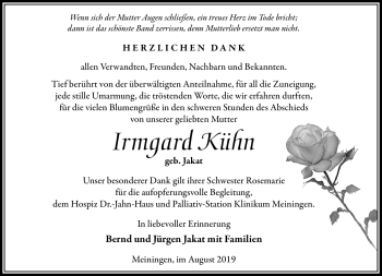 Traueranzeige von Irmgard Kühn von Südthüringer Presse