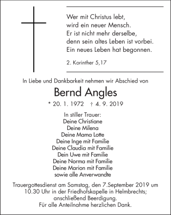 Traueranzeige von Bernd Angles von Frankenpost
