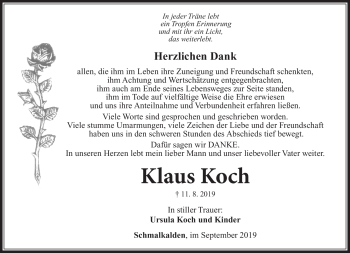 Traueranzeige von Klaus Koch von Südthüringer Presse