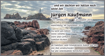 Traueranzeige von Jürgen Kaufmann von Frankenpost