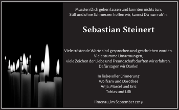 Traueranzeige von Sebastian Steinert von Südthüringer Presse