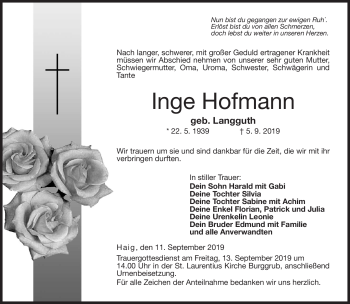 Traueranzeige von Inge Hofmann von Neue Presse Coburg