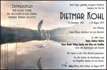 Traueranzeige von Dietmar Kohl von Südthüringer Presse