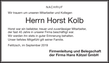 Traueranzeige von Horst Kolb von Frankenpost