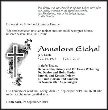 Traueranzeige von Annelore Eichel von Südthüringer Presse