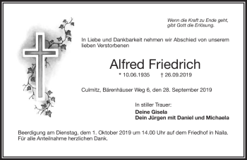 Traueranzeige von Alfred Friedrich von Frankenpost