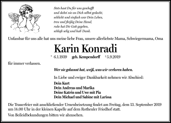 Traueranzeige von Karin Konradi von Südthüringer Presse