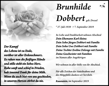 Traueranzeige von Dobbert Brunhilde von Südthüringer Presse