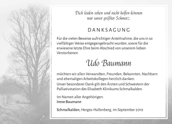 Traueranzeige von Udo Baumann von Südthüringer Presse
