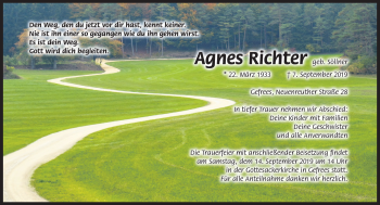 Traueranzeige von Agnes Richter von Frankenpost
