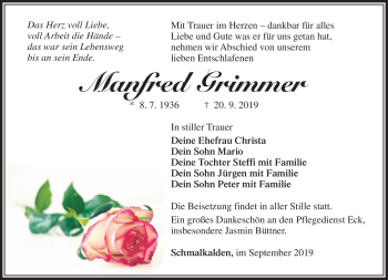 Traueranzeige von Manfred Grimmer von Südthüringer Presse