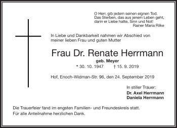 Traueranzeige von Renate Herrmann von Frankenpost